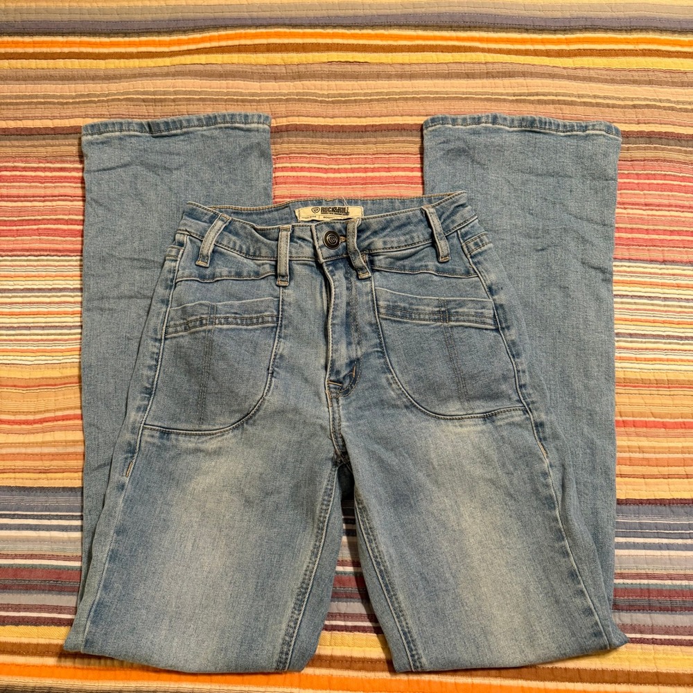 Rock and Roll Denim High Rise Bootcut Jeans Medium Wash W25 L30 Stretch Western